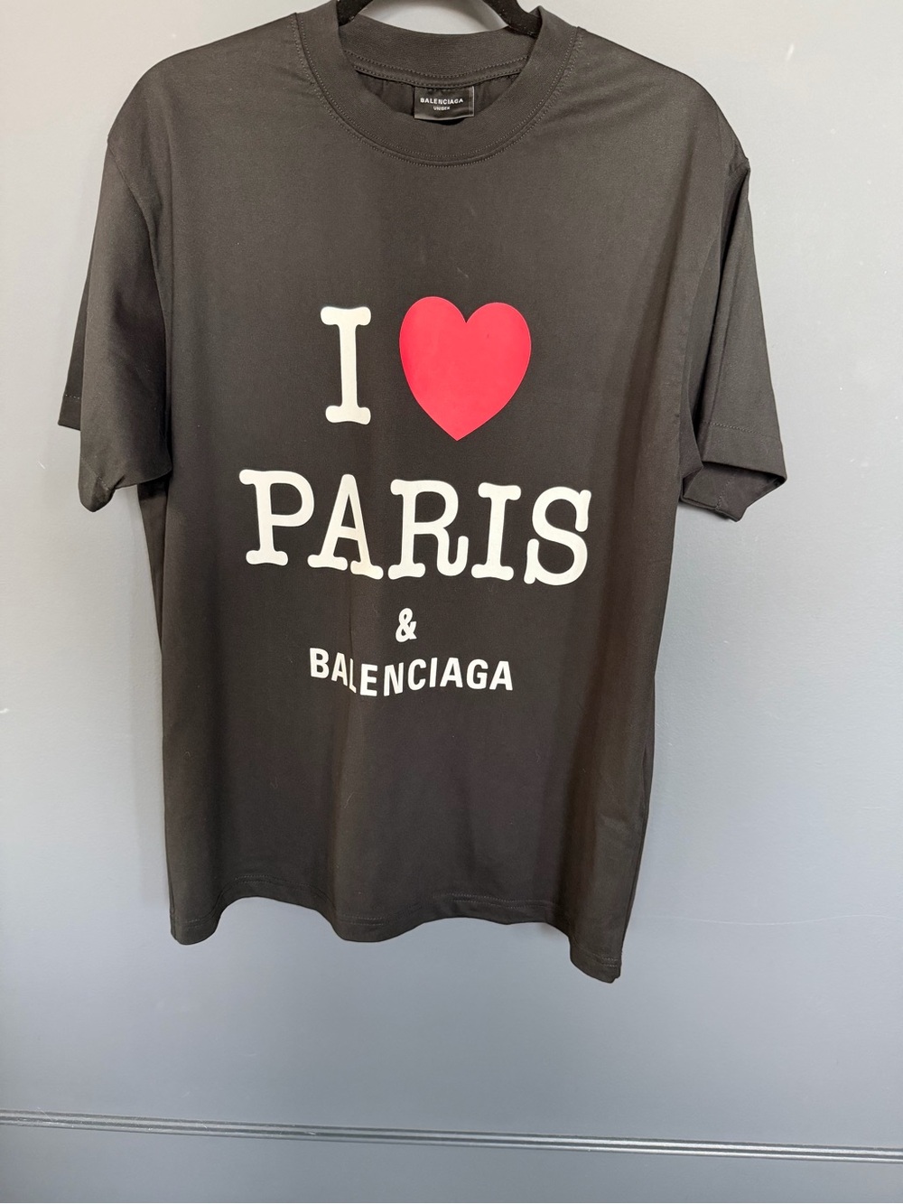 Balenciaga Black Tee with Red Heart 'I ♥ Paris' Graphic